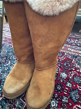 Women's 7 (or Men’s 5.5) Shearling-Lined Chestnut Suede Winter Boots